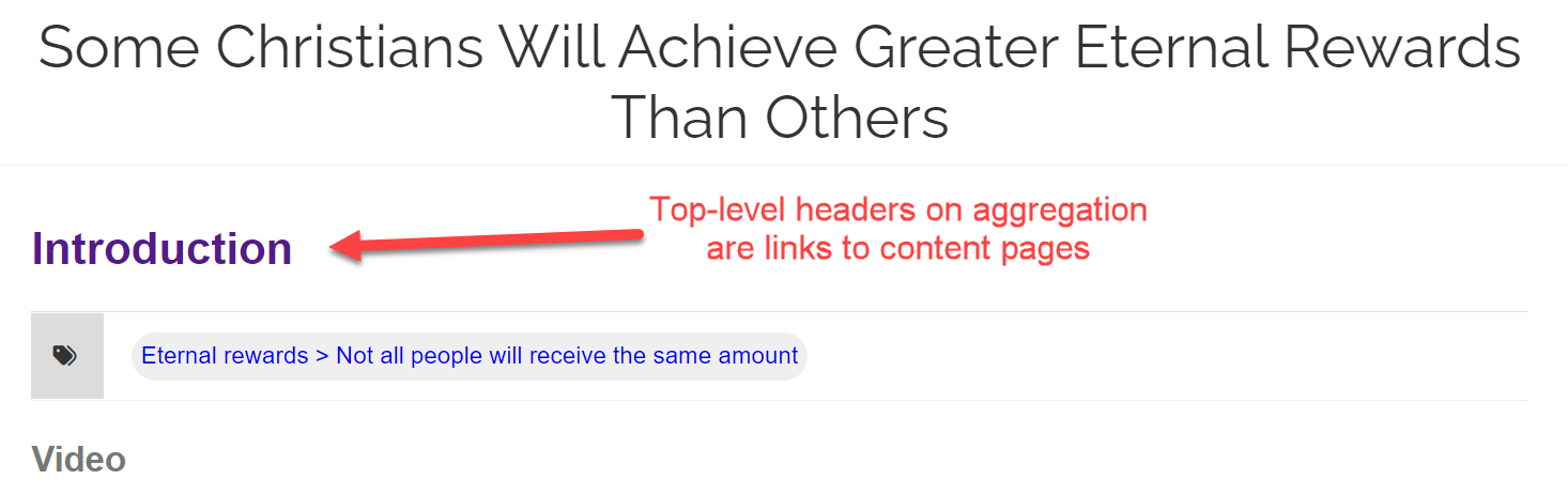 
Top-level headers on aggregation pages are links to content pages
