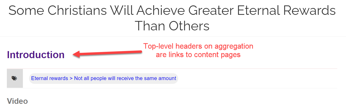 Top-level headers on aggregation pages are links to content pages