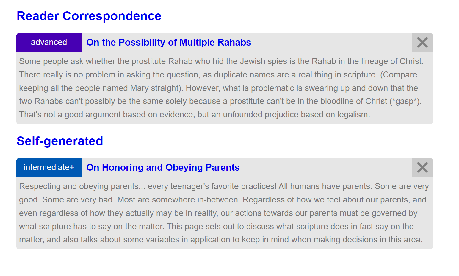 List pages have a list of studies with titles and summaries. Something like this