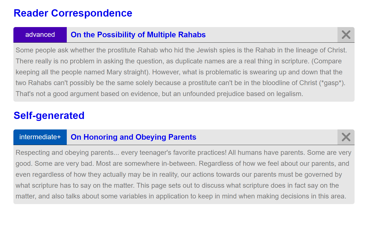 
List pages have a list of studies with titles and summaries. Something like this
