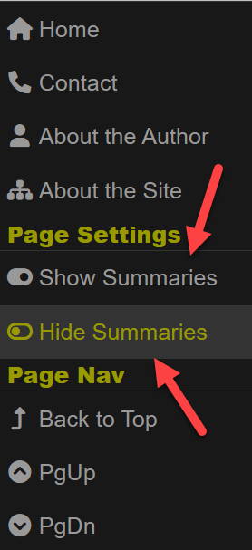 The sidebar menu options for toggling the display of summaries