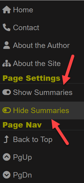 
The sidebar menu options for toggling the display of summaries
